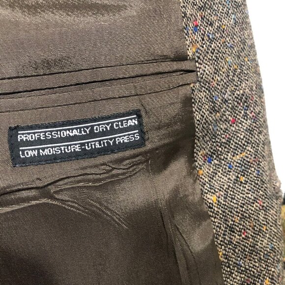 John Blair Mens Size 44 Speckled Brown Wool 3 Leather Button Blazer Suit Jacket - Picture 12 of 13